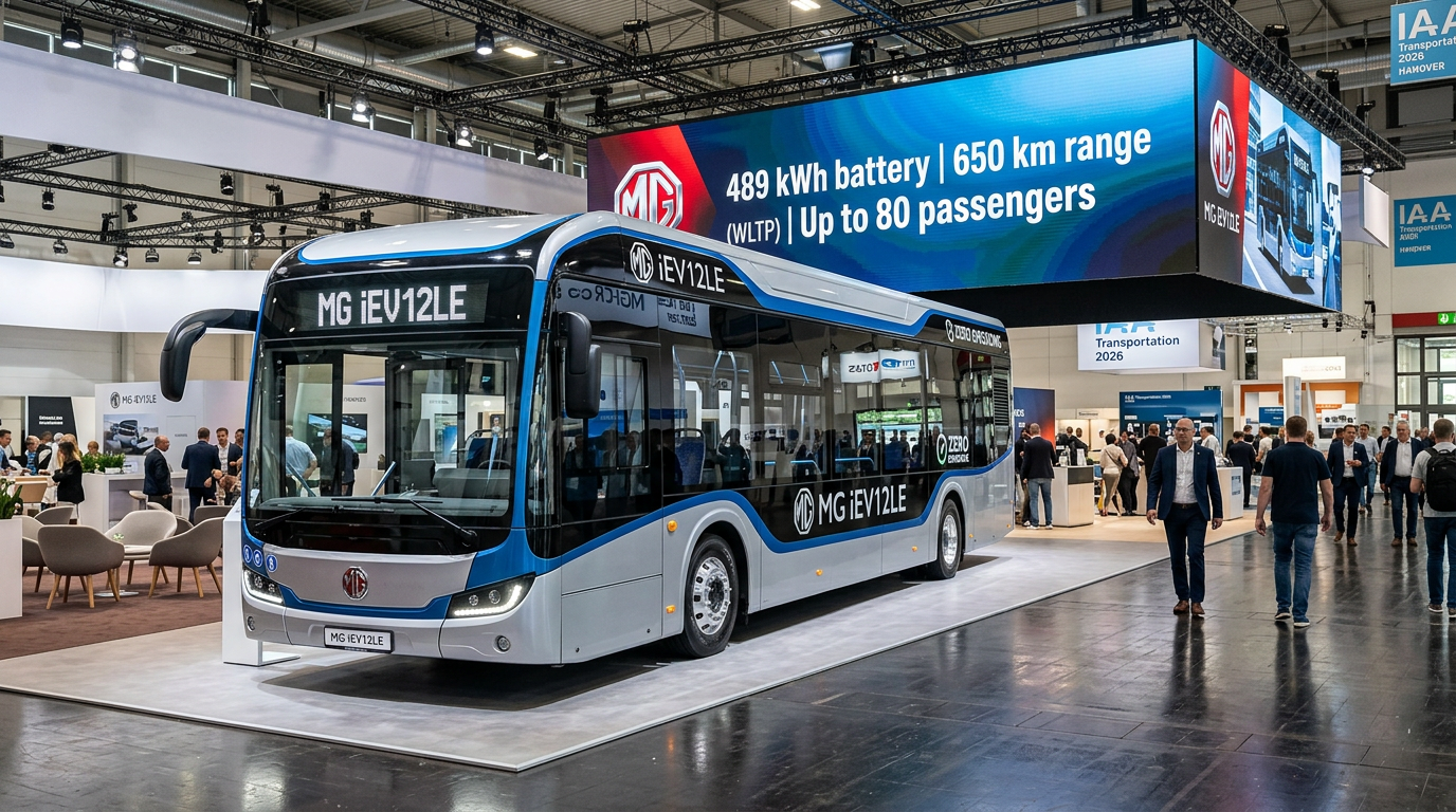 🇪🇺 MG Motor Europe unveiled the new iEV12LE electric bus at IAA Transportation 2026. Low-entry model for the intercity segment, with a range of up to 650 km